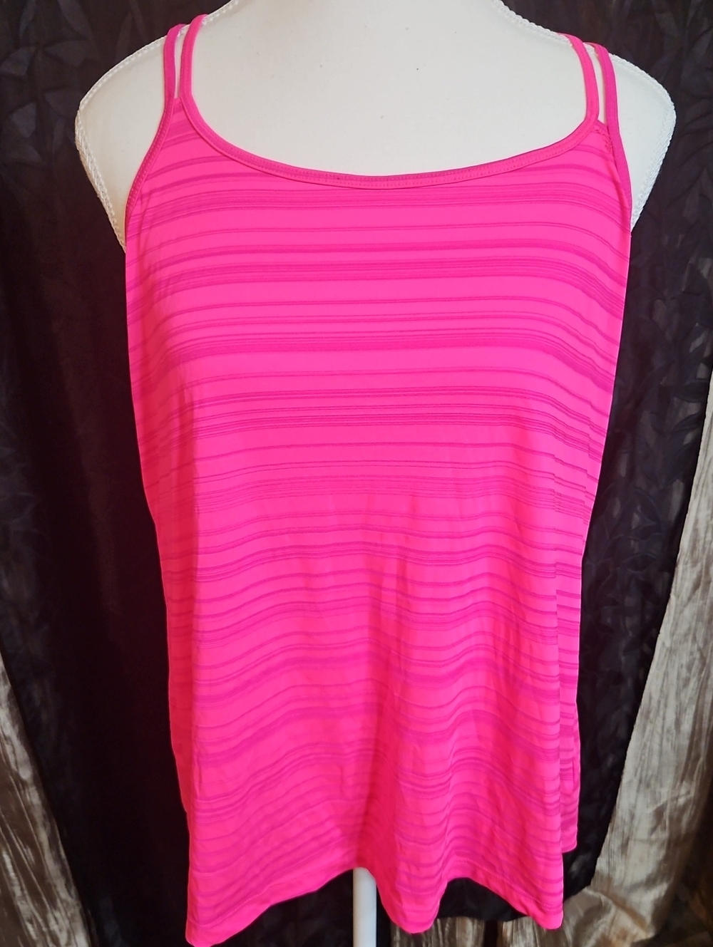 Danskin Now Hot Pink Striped Double-Strap Tank
